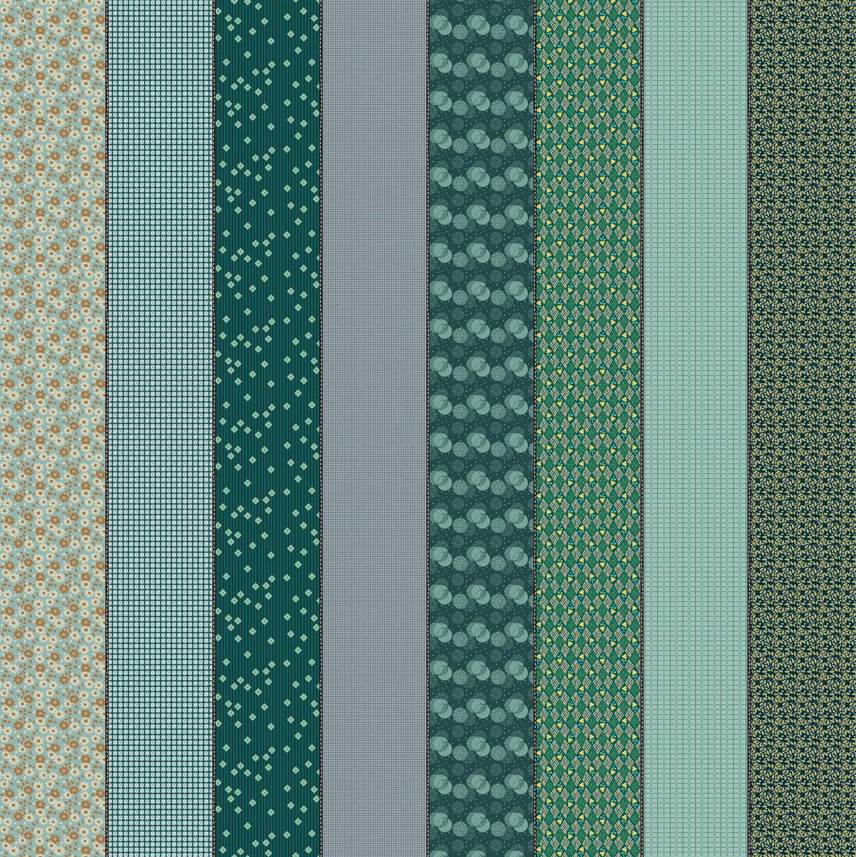 a collection of nine vertical stripes, each with a unique pattern and color. The stripes vary in size and orientation, creating a visually interesting and diverse arrangement.