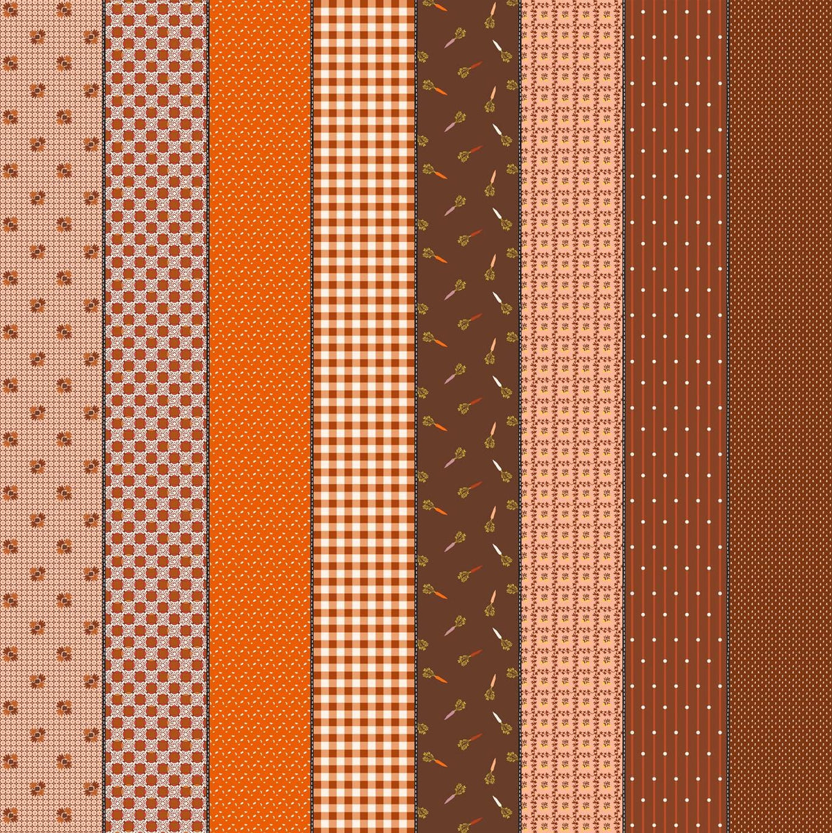 a collection of nine vertical stripes, each with a different pattern and color. The stripes vary in size and orientation, creating a visually interesting and diverse arrangement.