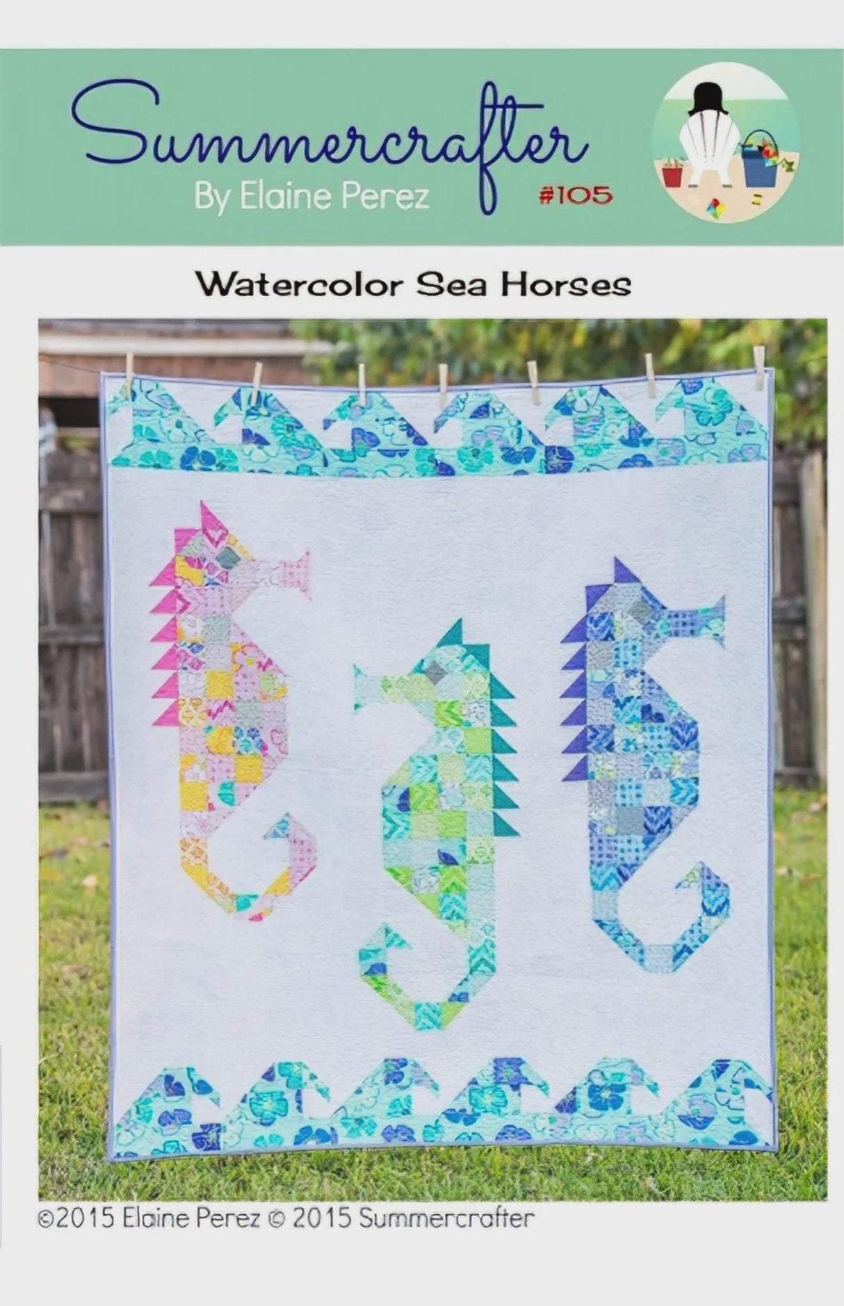 Watercolor Sea Horses Quilt Pattern only 105 by Elaine Perez for Summercrafter, quilt size 48" x 54"