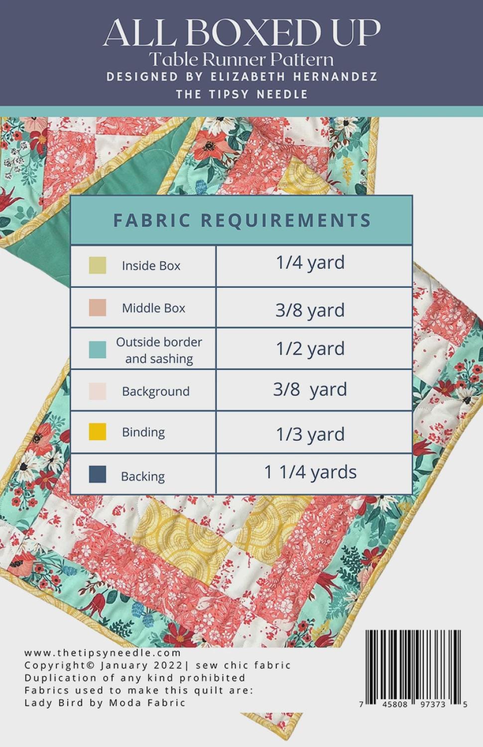 All Boxed Up Table Tablerunner Pattern by Tipsy Needle TTN-102