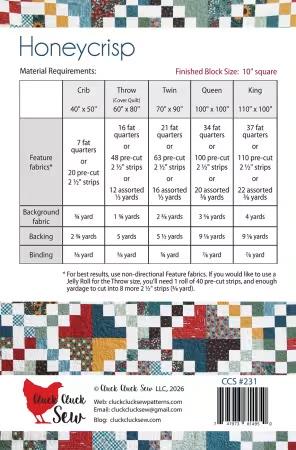 Honeycrisp Quilt Printed Pattern only CCS231 From Cluck Cluck Sew By Allison Harris