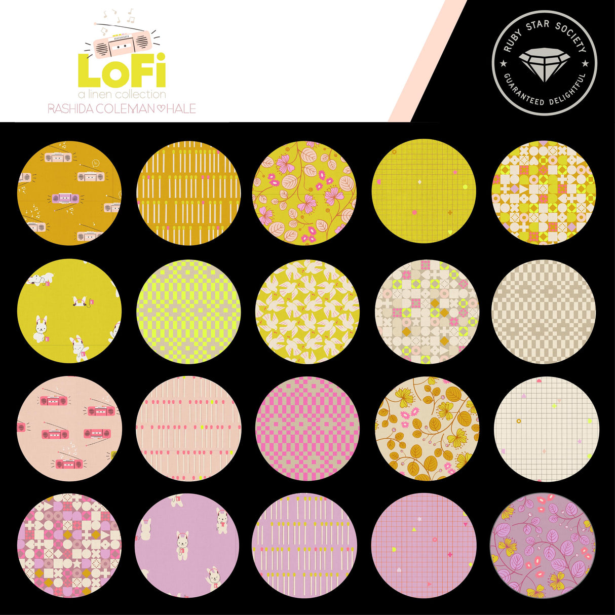 a collection of 16 circular patterns, each with a unique design and color scheme. The patterns include various floral motifs, geometric shapes, and abstract designs. The colors range from pastel shades to bold, vibrant hues, creating a visually appealing and diverse collection.