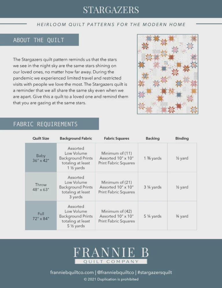 Stargazers Quilt Pattern P172 By Frannie B Quilt Company Multi Sizes