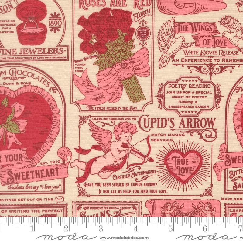 a pink and red fabric with a cupid's arrow design