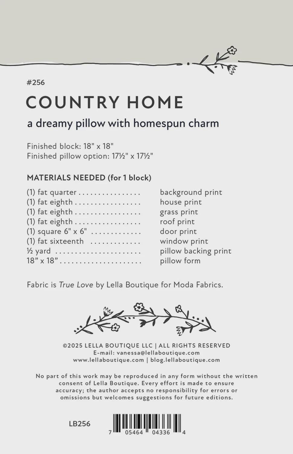 Country Home Pillow Printed Pattern by Vanessa Goertzen for Lella Boutique LB256