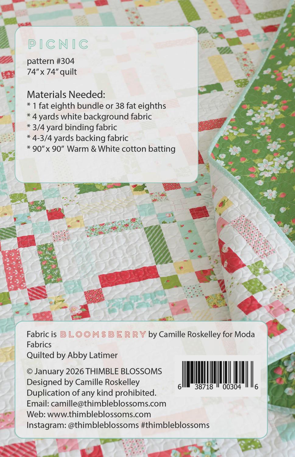 Picnic Printed Pattern ONLY, From Thimble Blossoms By Camille Roskelley TBL304