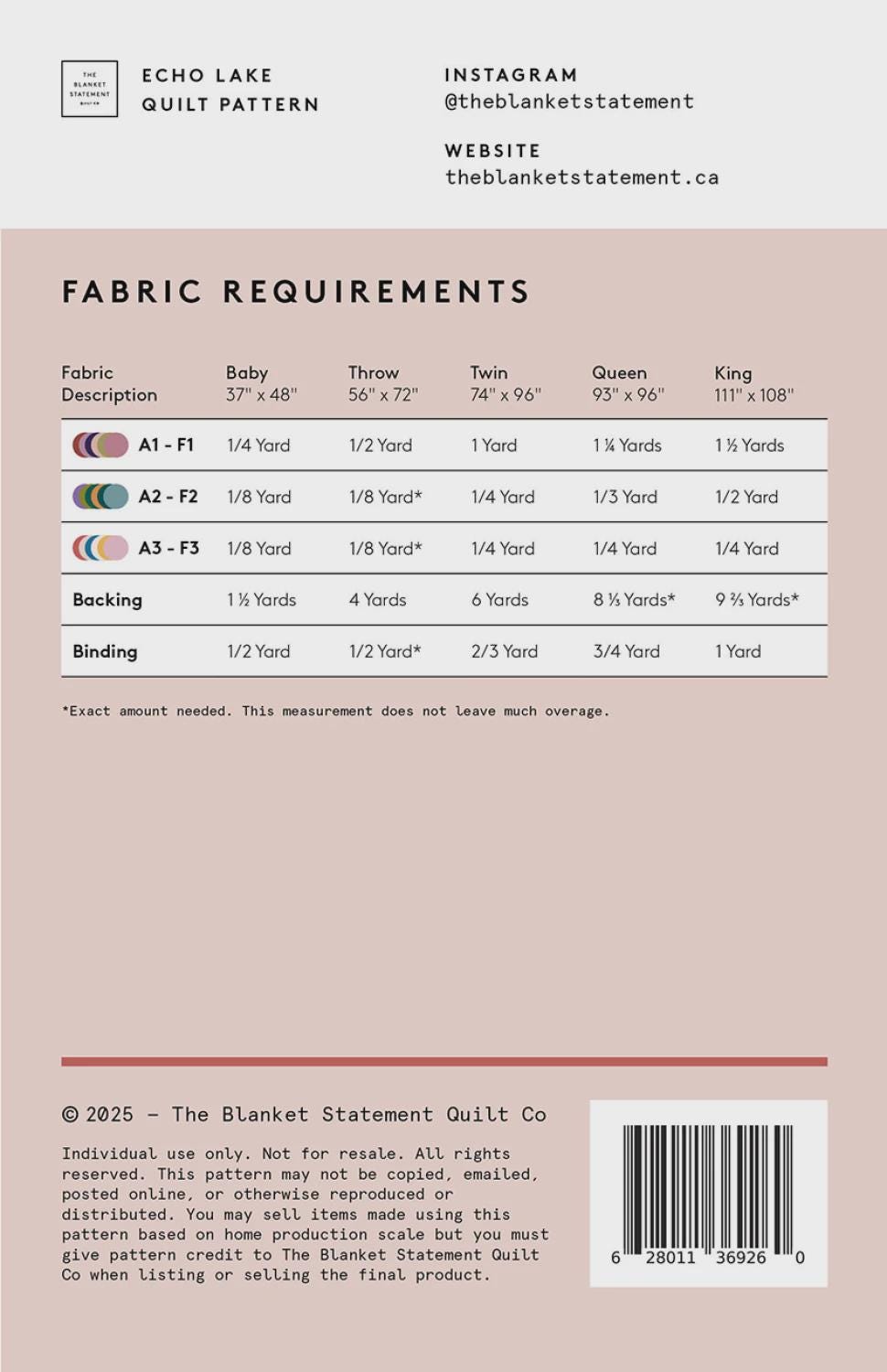 Echo Lake Quilt Pattern TBS 026 by Erin Kroeker for The Blanket Statement Printed Pattern Only