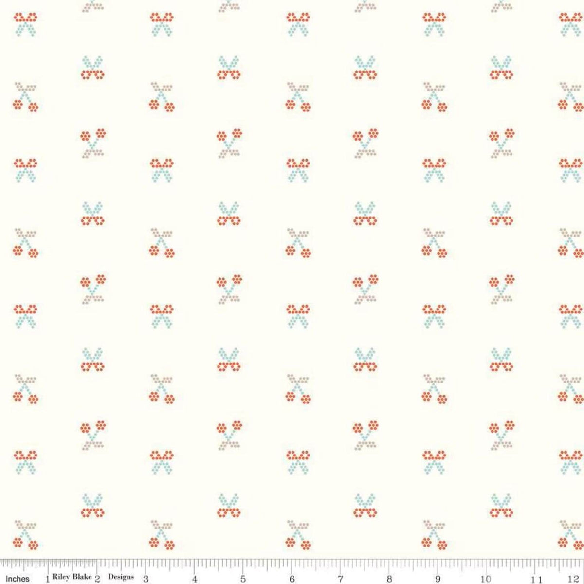 Sunsetridge Scissors Cherries Cream Yardage by Minki Kim for Riley Blake Designs C15733R-Cream Sold in 1/2 Yard increments