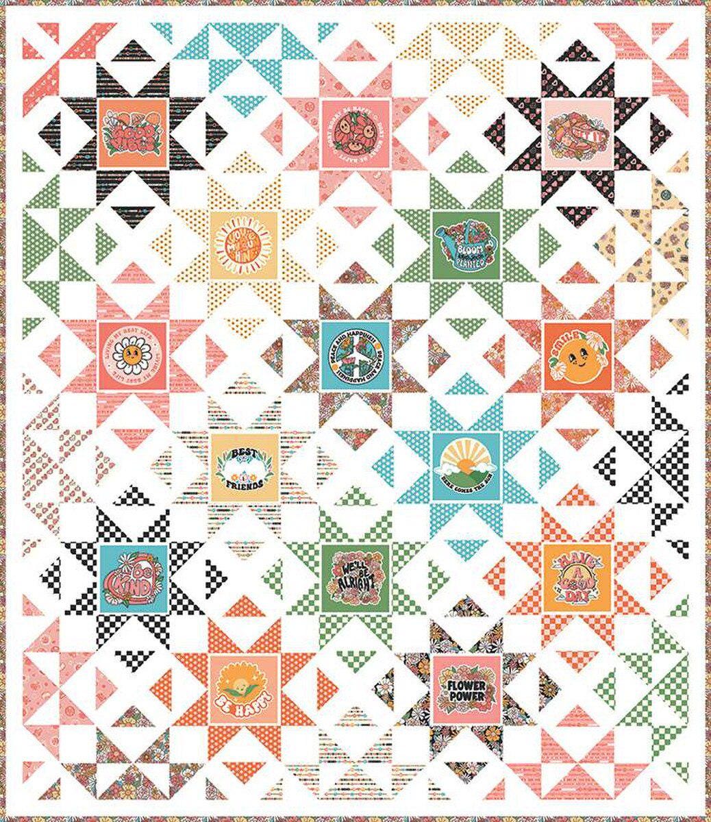 Happy Vibes Quilt Pattern by Frannie B Quilt Co. finished size 71" x 81"