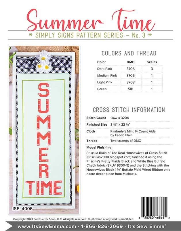Summer Time Simply Signs CROSS STITCH Pattern By It's Sew Emma ISE 4005