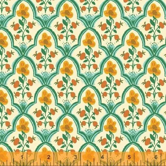 Malibu Heather Ross Wood Block Ocean Yardage for Windham Fabrics 52151-1