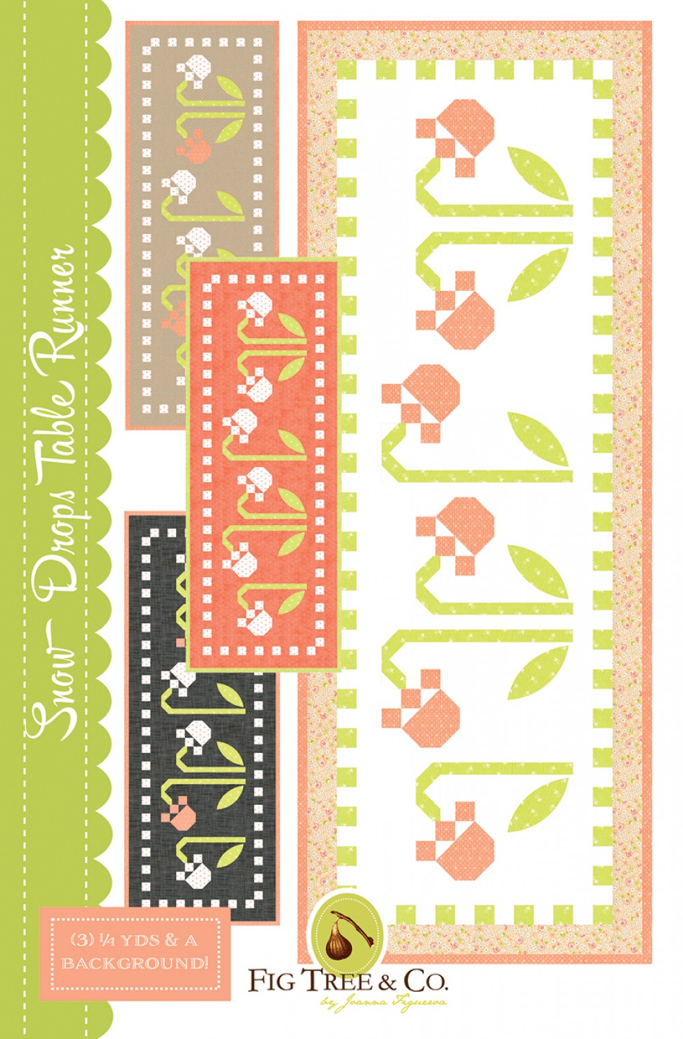 Snow Drop Table Runner Printed Pattern - size 17-1/2in x 47-1/2in - FTQ1940 by Fig Tree Quilts