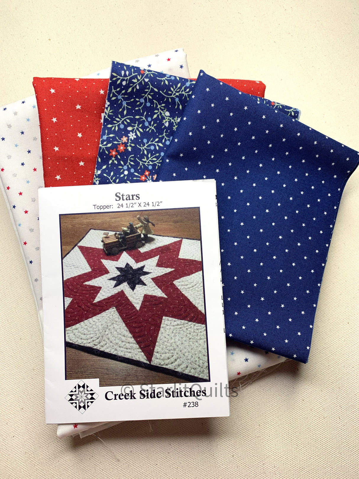 Stars Table Topper KIT 24 x 24 by Creek Side Stitches, quick and easy