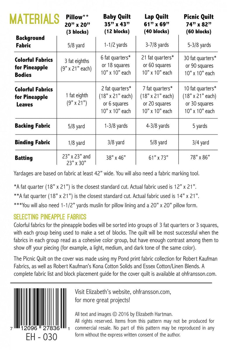 Pineapple Farm Quilt Pattern by Elizabeth Hartman EH030 Starlit Quilts