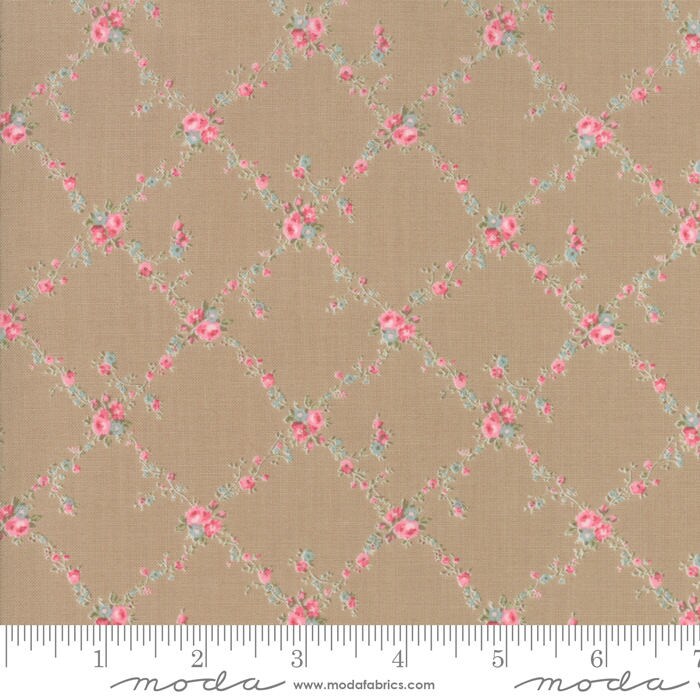 Caroline Oatmeal Floral Lattice Yardage SKU# 18651-16 Caroline by Brenda Riddle Designs for Moda Fabrics