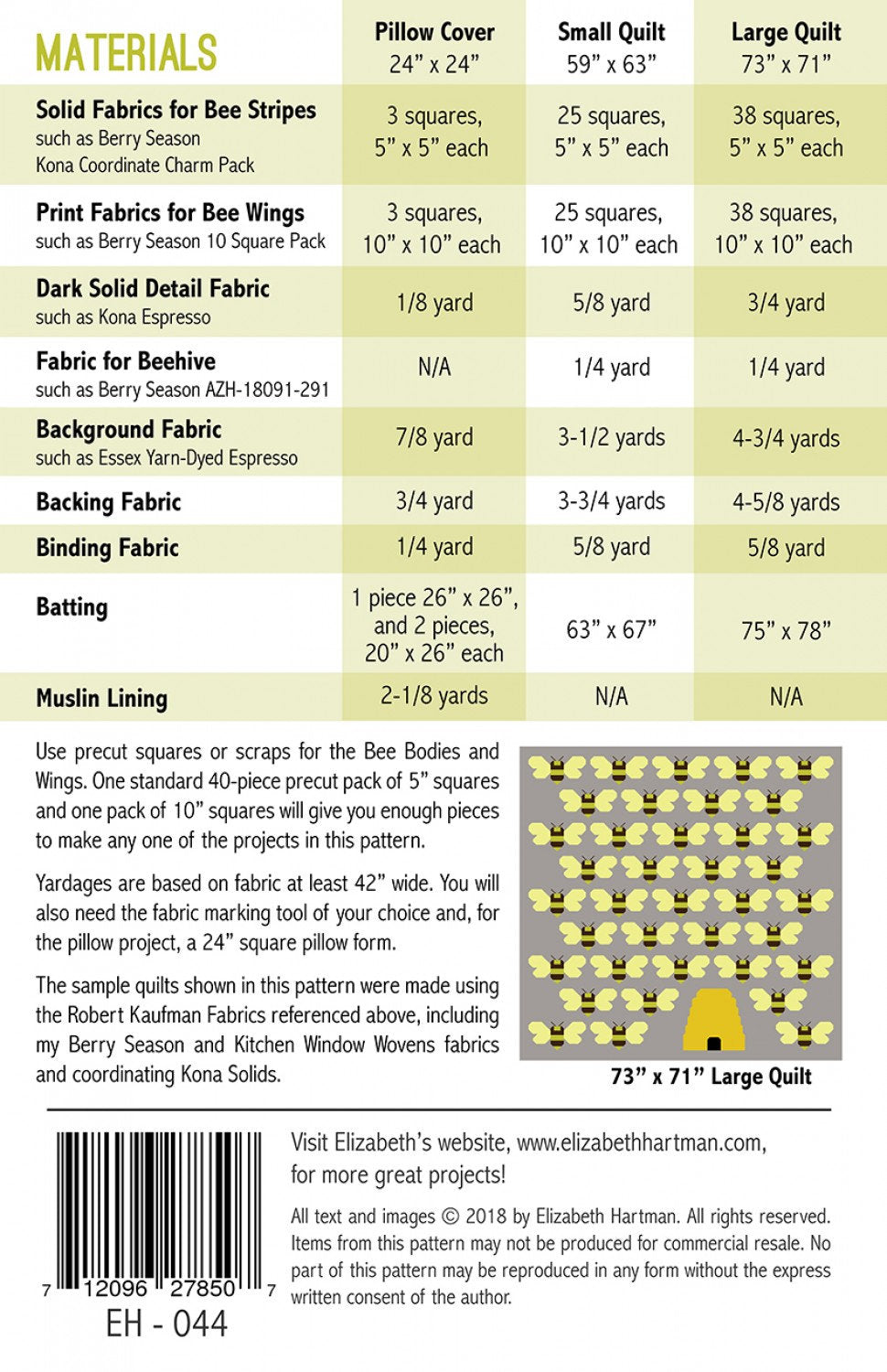 Beehive Quilt Pattern by Elizabeth Hartman EH044