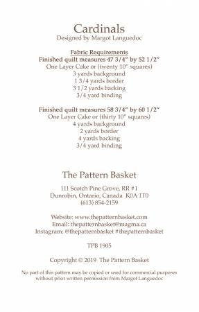 Cardinals TPB1905  Quilt Pattern By Margot Languedoc Designs for The Pattern Basket PATTERN ONLY