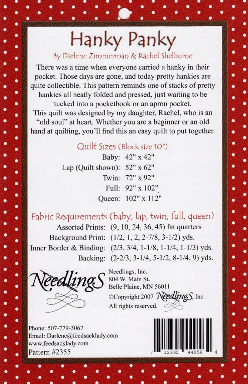 Hanky Panky - Great Beginner Quilt Pattern - By Darlene Zimmerman PRINTED PATTERN ONLY - directions for 5 sizes