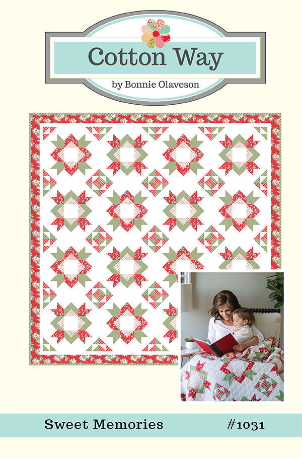 Sweet Memories Quilt Pattern, Cotton Way CW1031P Quilt is 72" x 72"