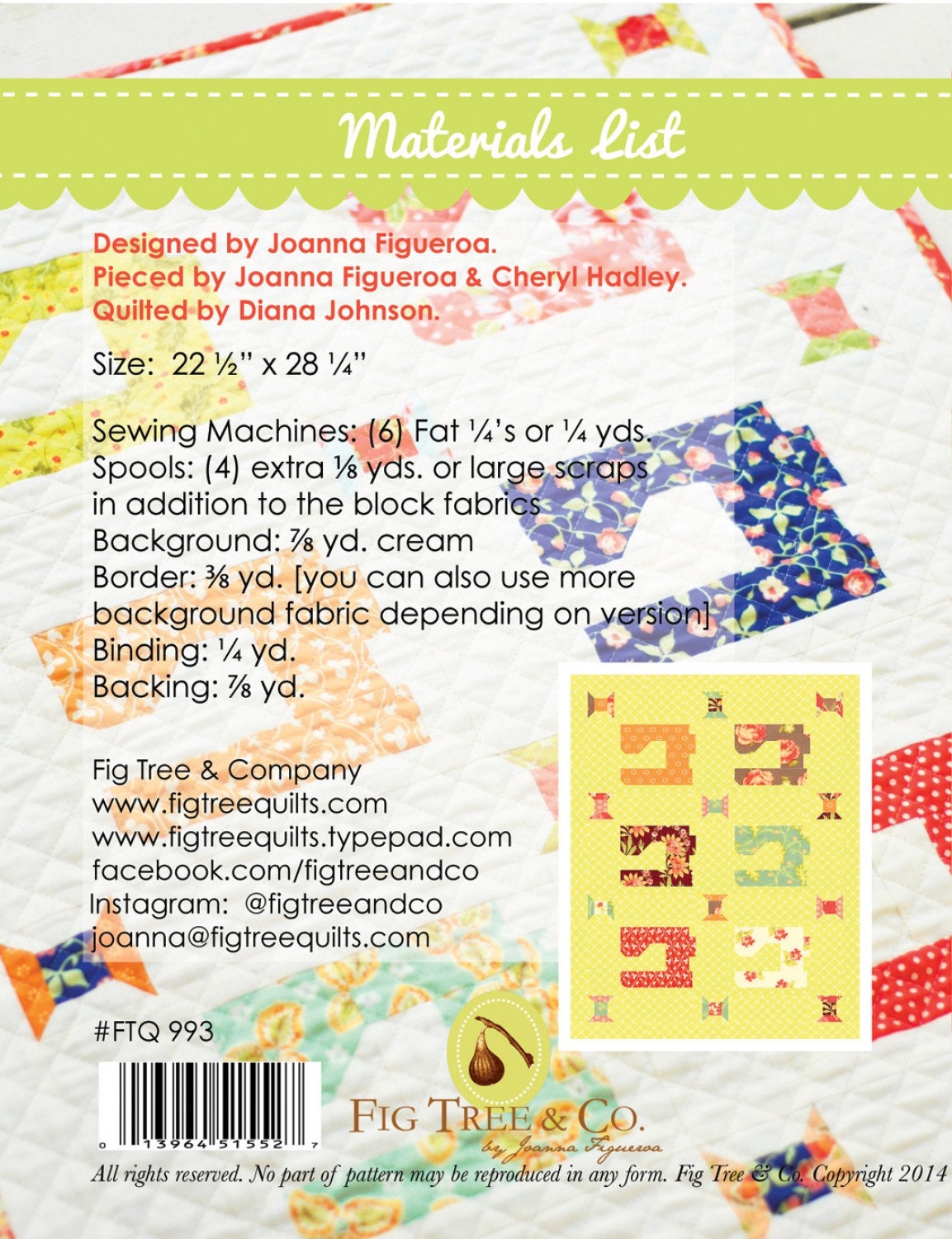 Mini Stitch pattern only FTQ993 by Fig Tree and Co Bin MP