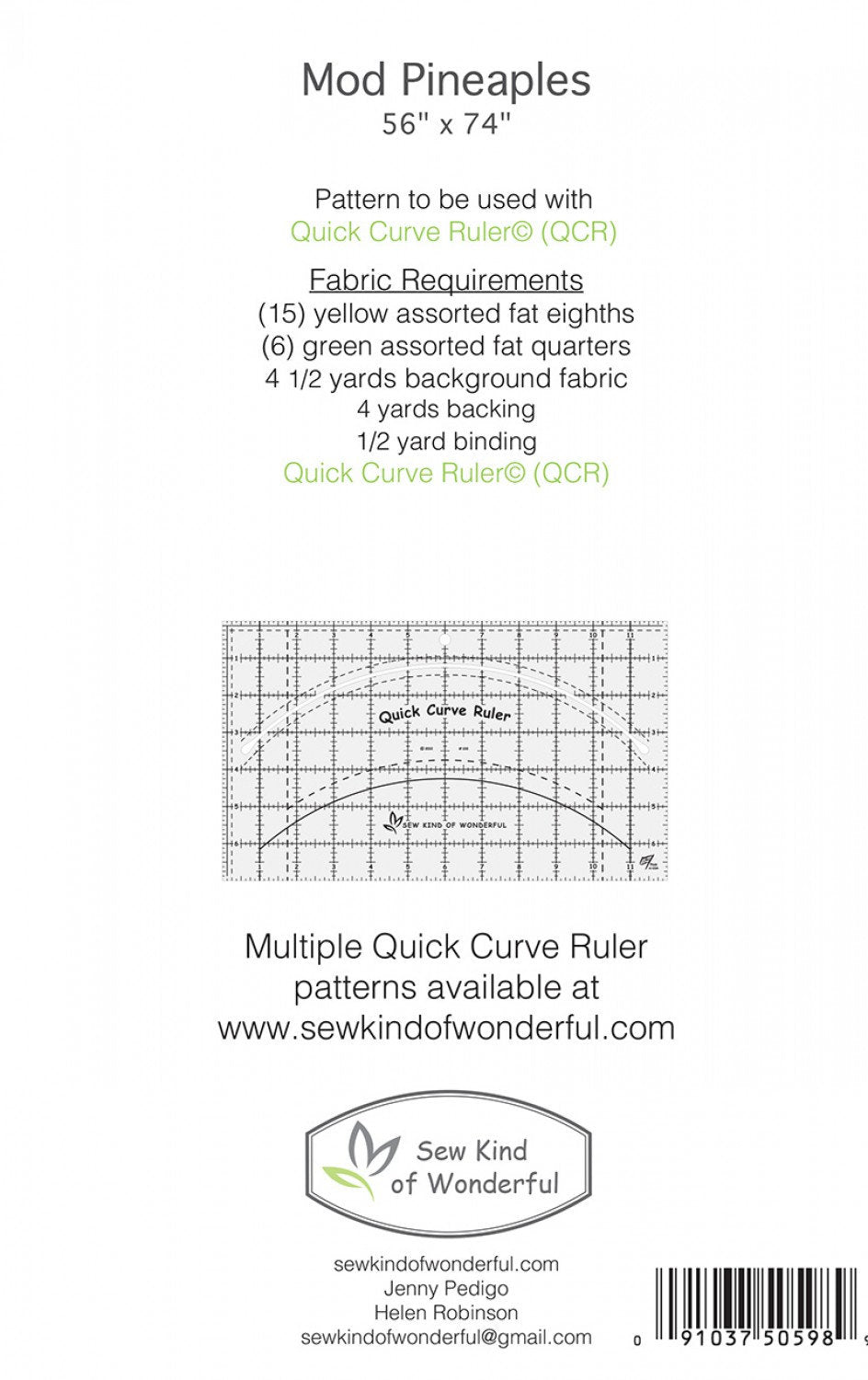 Mod Pineapples by Sew Kind of Wonderful sewing pattern SKW418 56in x 74in