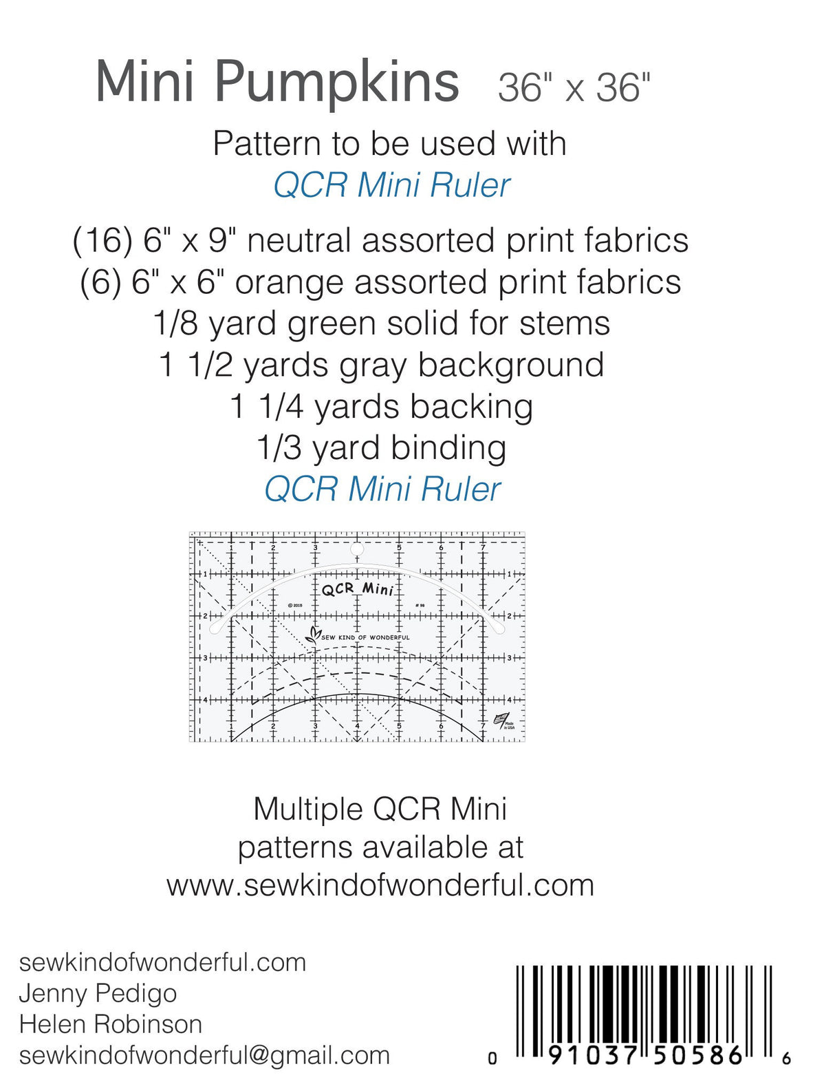 Mini Pumpkins quilt pattern by Sew Kind of Wonderful SKW501 36in x 36in