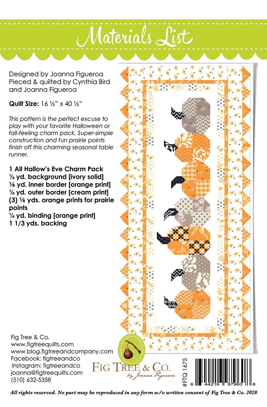 Pumpkins in a Row quilt pattern by Fig Tree Quilts FTQ1675 16 x 40