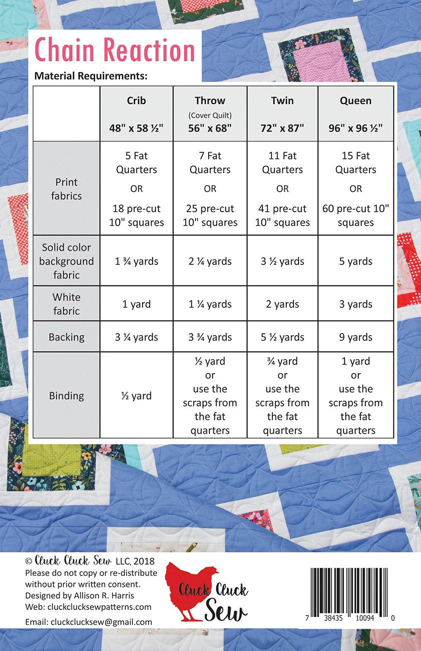 Chain Reaction Quilt Pattern, Paper Pattern only CCS113 by Allison Harris for Cluck Cluck Sew