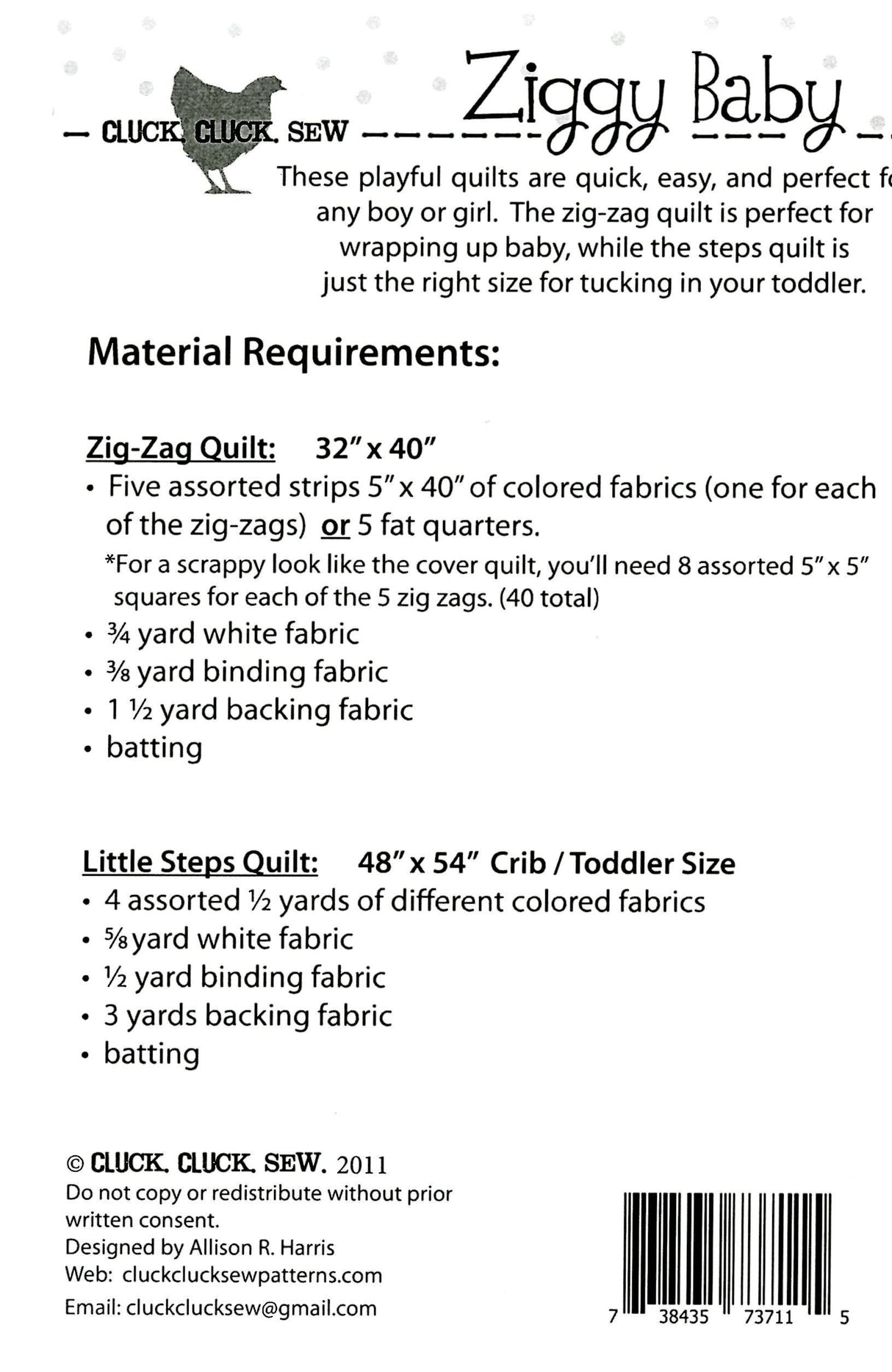 Ziggy Baby Quilt Pattern, Paper Pattern only CCS120 by Allison Harris for Cluck Cluck Sew