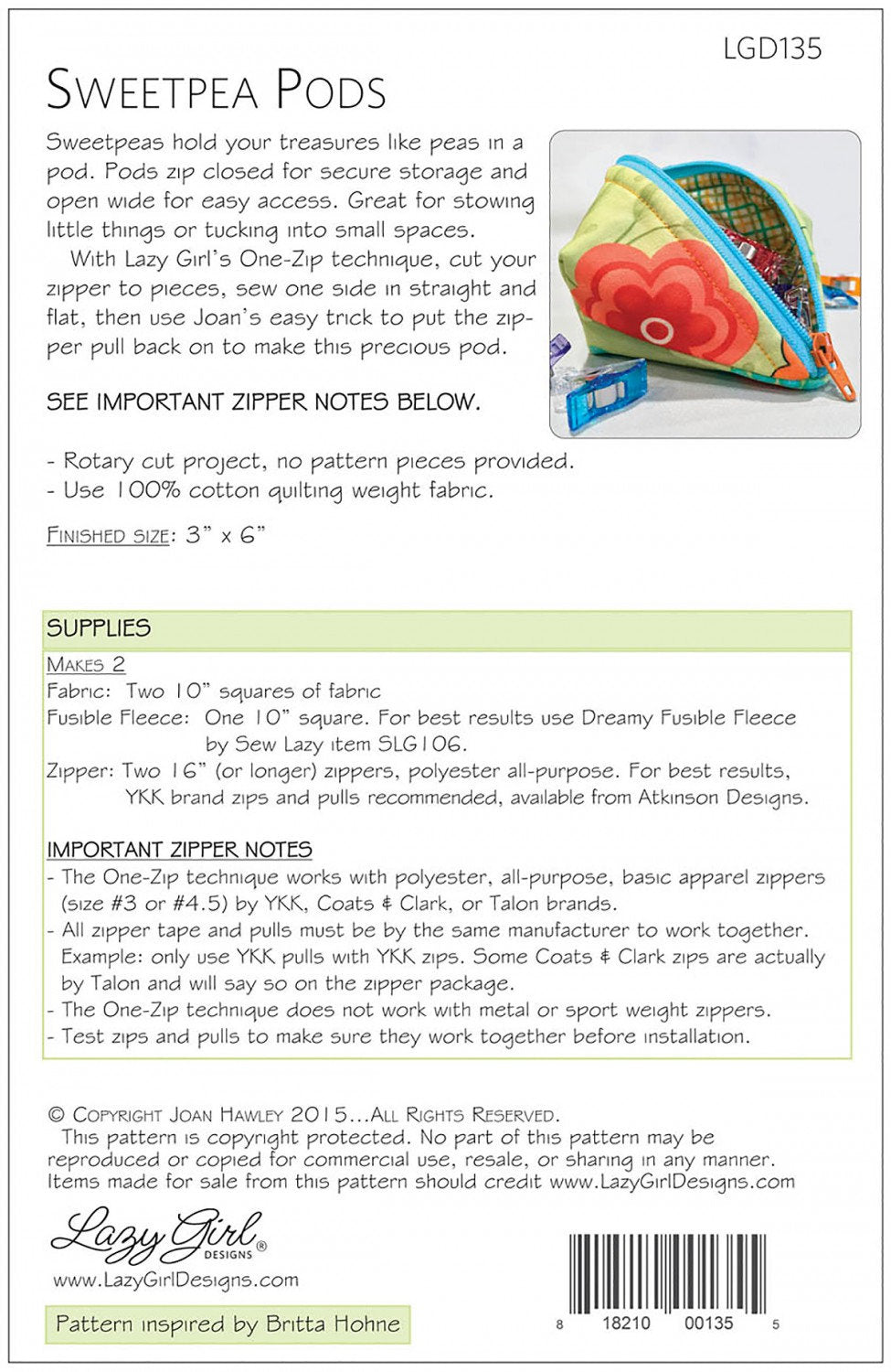 Sweetpea Pods Printed pattern only From Lazy Girl Designs LGD135 - Joan Hawley By Hawley, Joan