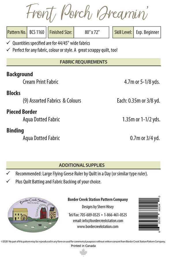Front Porch Dreamin BCS 1160 Border Creek Station Pattern