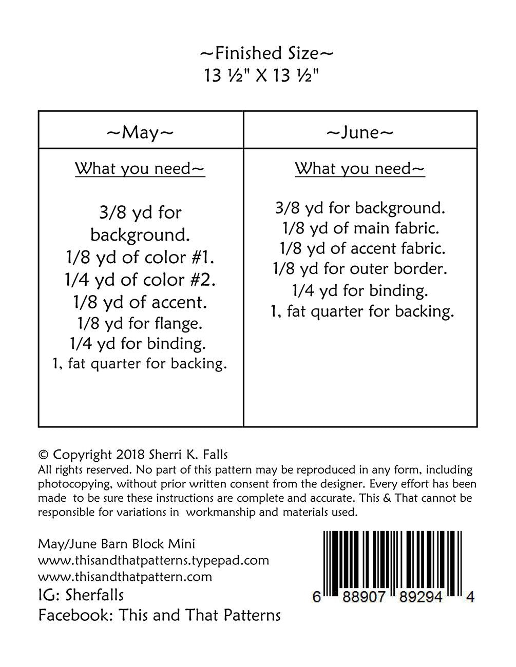 Barn Block Mini's May & June TAT329 From This and That by Sherri Falls