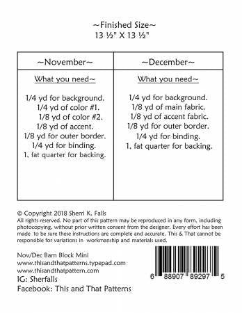 Barn Block Mini's November & December TAT332 From This and That by Sherri Falls