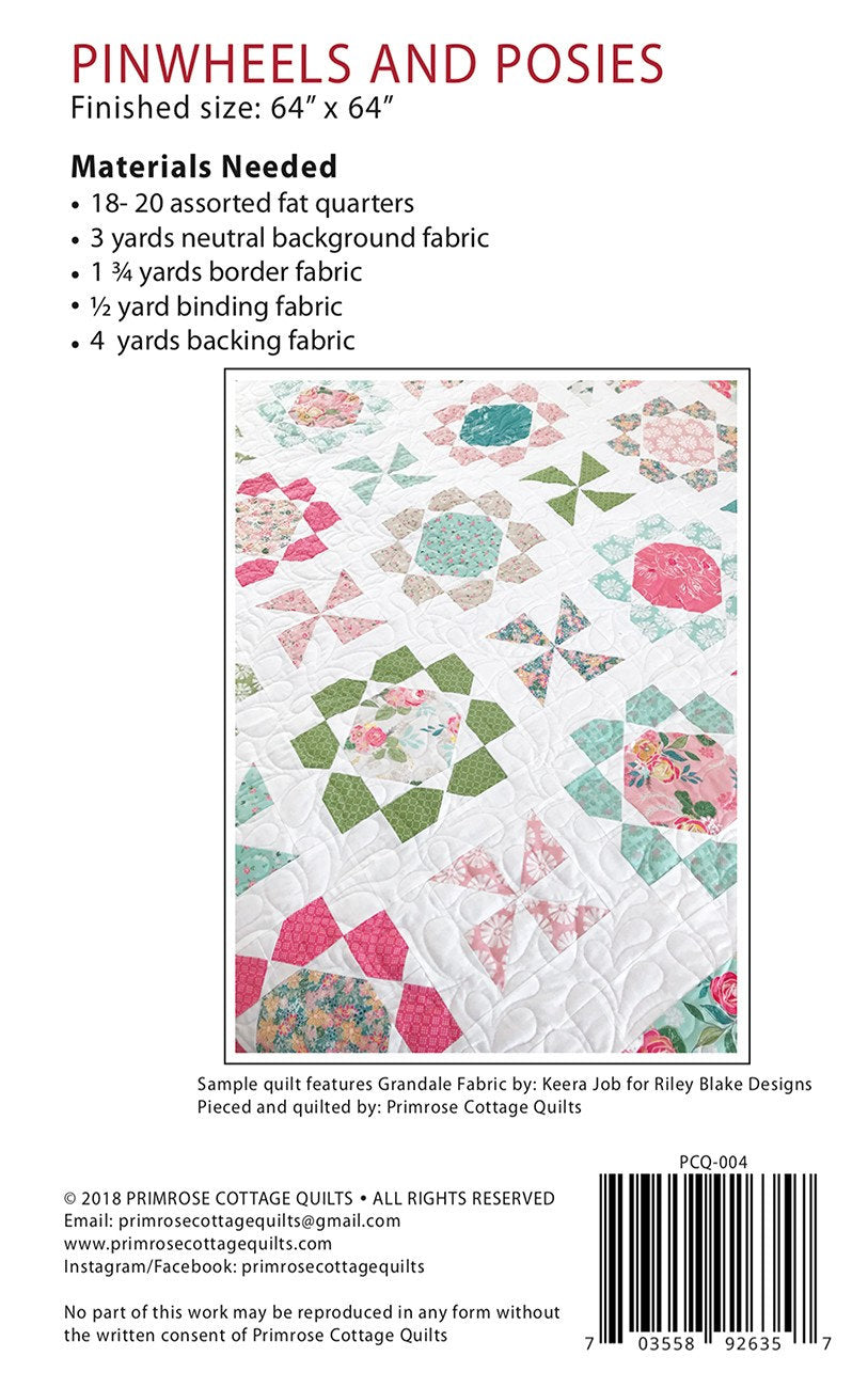 Pinwheels and Posies Printed Pattern only PCQ-004 by Primrose Cottage Quilts Fat Quarter Friendly