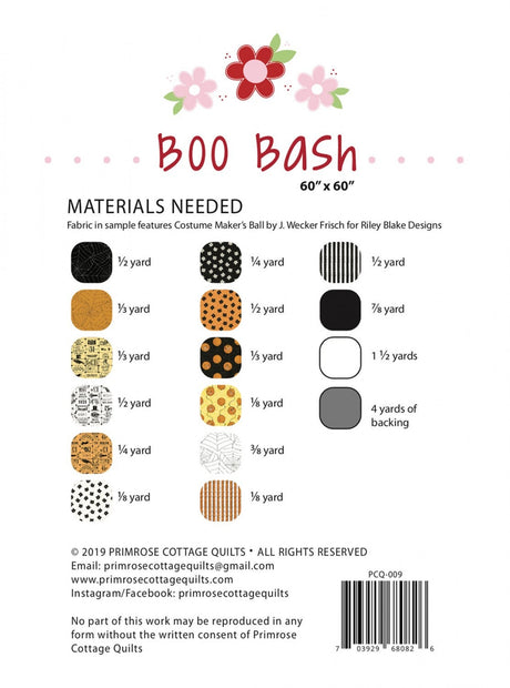 Boo Bash Quilt Pattern, Printed Pattern only PCQ-009 by Primrose Cottage Quilts Layer Cake Friendly