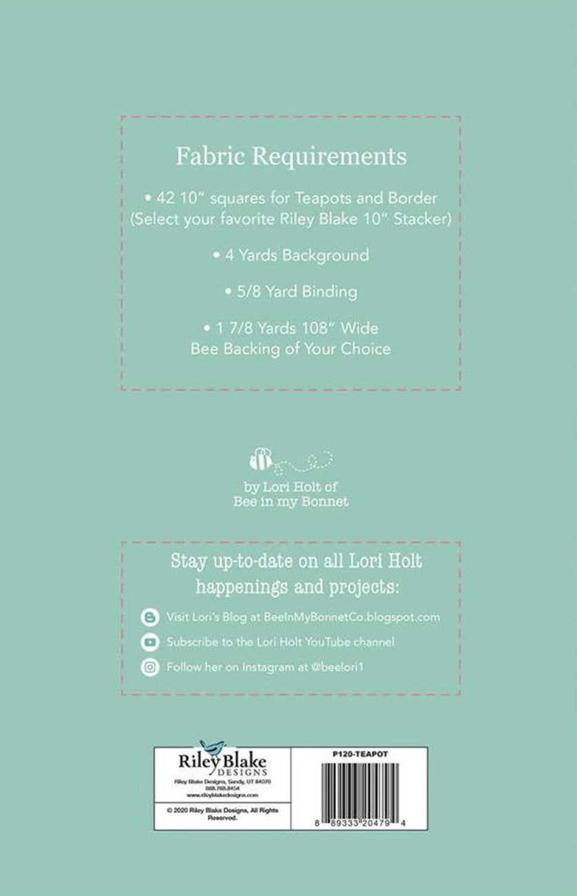 Granny's Teapot Pattern by Lori Holt of Bee in my Bonnet P120-Teapot 59 x 75