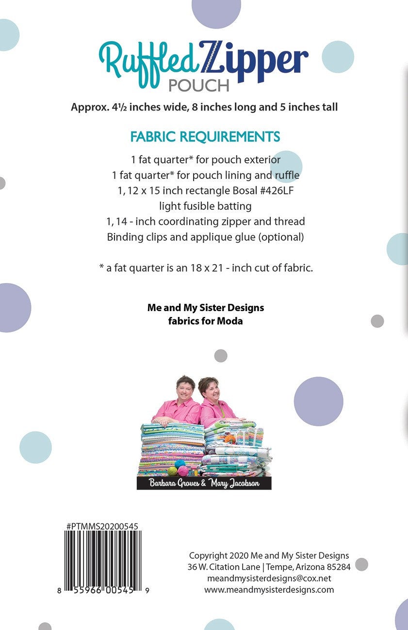 Ruffled Zipper Pouch pattern by Me and My Sisters Designs for Moda Fabrics