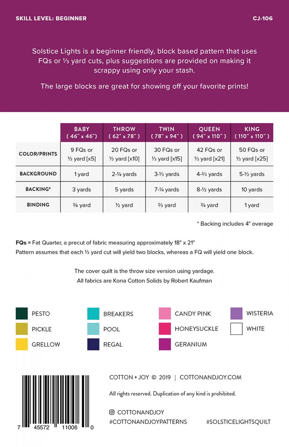 Solstice Lights Printed Pattern CJ106 by Fran of Cotton + Joy.