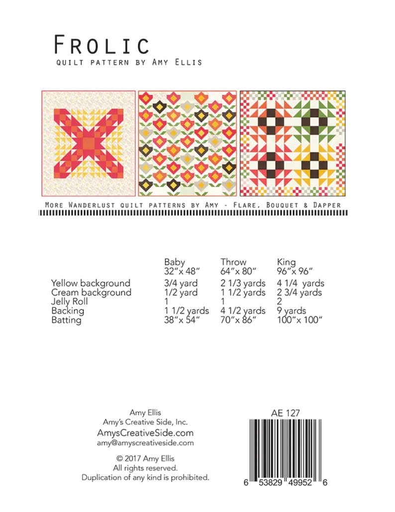 Frolic Quilt Pattern Printed Pattern Only AE 127 designed by Amy Ellis