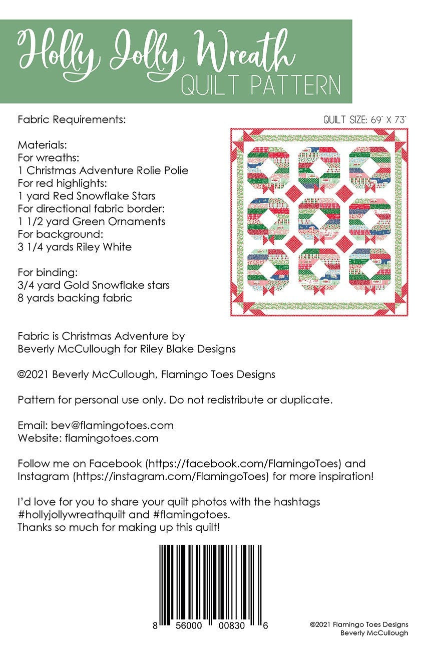 Holly Jolly Wreath Quilt Pattern Beverly McCullough FT-8306