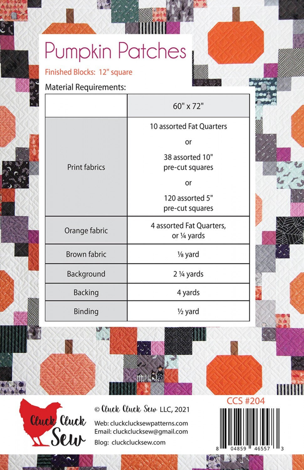 Pumpkin Patches Quilt Pattern CCS204 by Allison Harris for Cluck Cluck Sew 60" x 72"