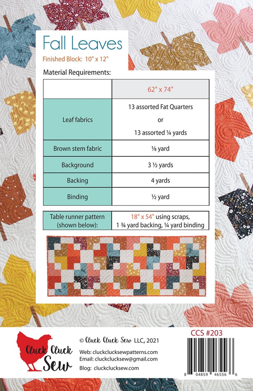 Fall Leaves Quilt Pattern CCS203 by Allison Harris for Cluck Cluck Sew 62" x 74"