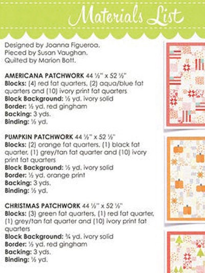 Seasonal Patchwork Quilt Pattern FTQ1793 Three patterns Choose your season