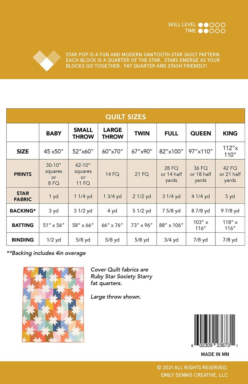 Star Pop Quilt Pattern QLP141 By Emily Dennis
