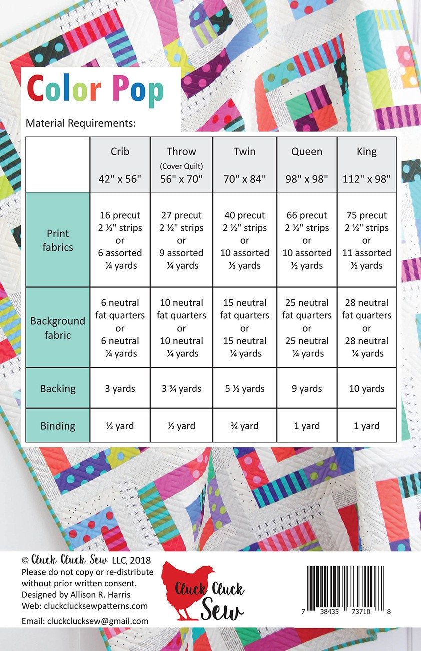 Color Pop Quilt Pattern Jelly Roll Friendly, Paper Pattern only CCS180 by Allison Harris for Cluck Cluck Sew