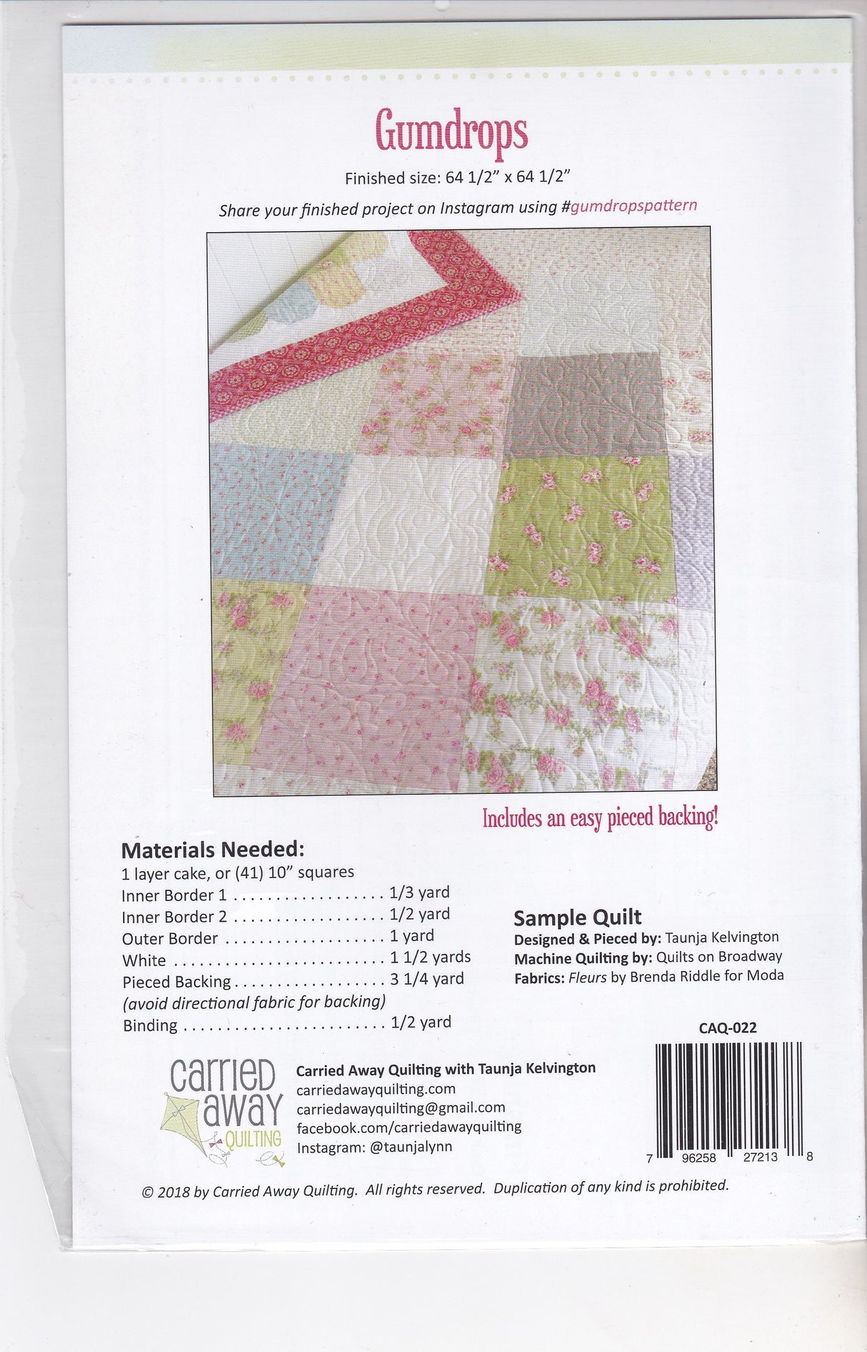 Flower Tile Quilt Pattern by Carried Away Quilting CAQ-020, Finished Size 44 1/2" x 44 1/2"
