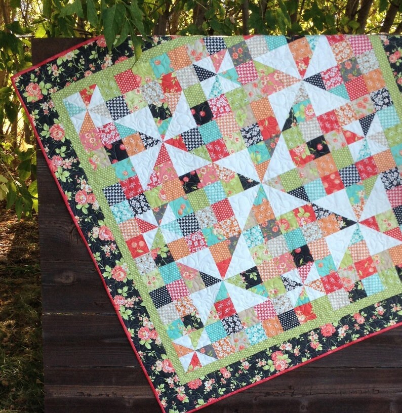 Pinwheels Over Patchwork Quilt Pattern by Carried Away Quilting CAQ-002, Finished Size 40" x 40"