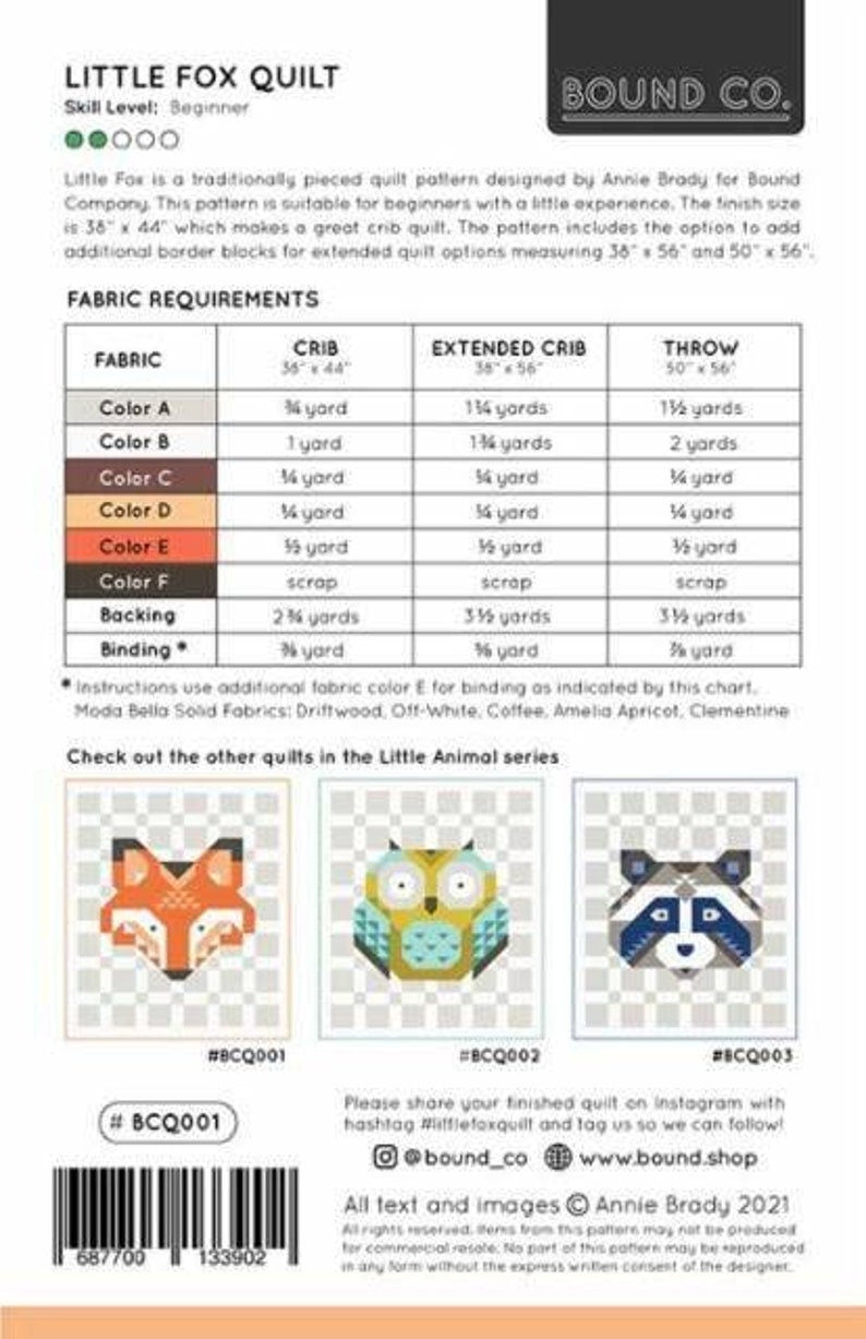 Little Fox Quilt Pattern BCQ001 by Bound Co.