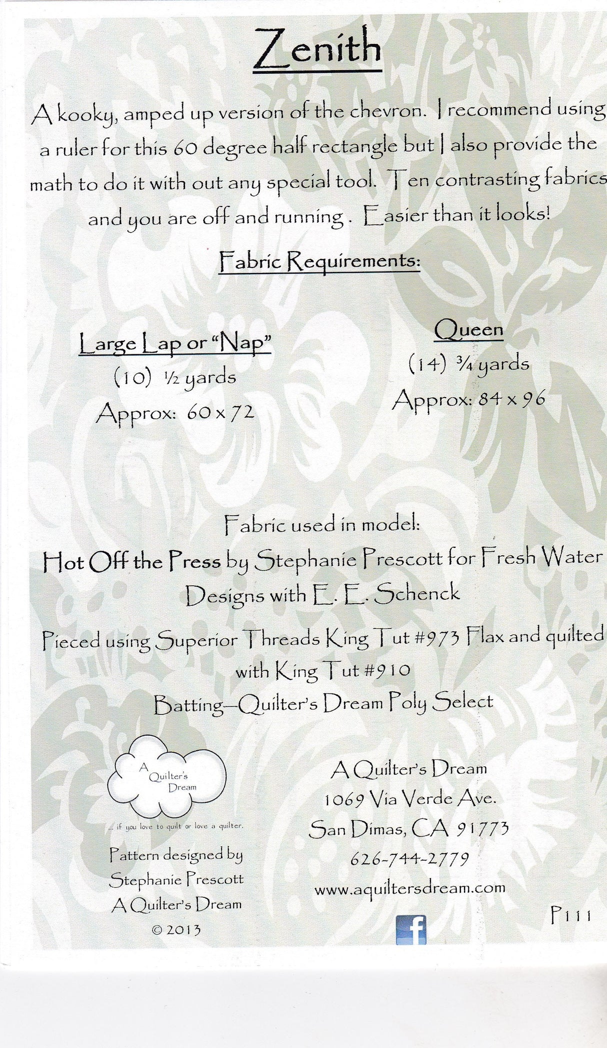 Zenith Quilt Pattern by A Quilter's Dream AQDP080