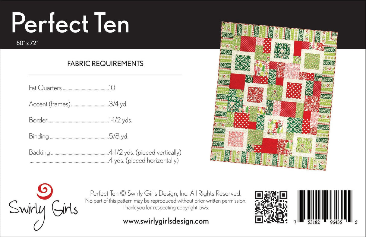 Perfect Ten Quilt Pattern by Joanne Hillestad for Swirly Girls Design SGD006